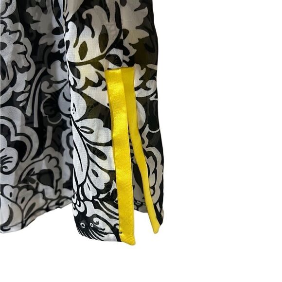 Susan Graver top mandarin floral 3/4 sleeves sheer black white yellow Medium - Picture 4 of 6